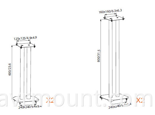 AVRS04 speaker stand size drawing